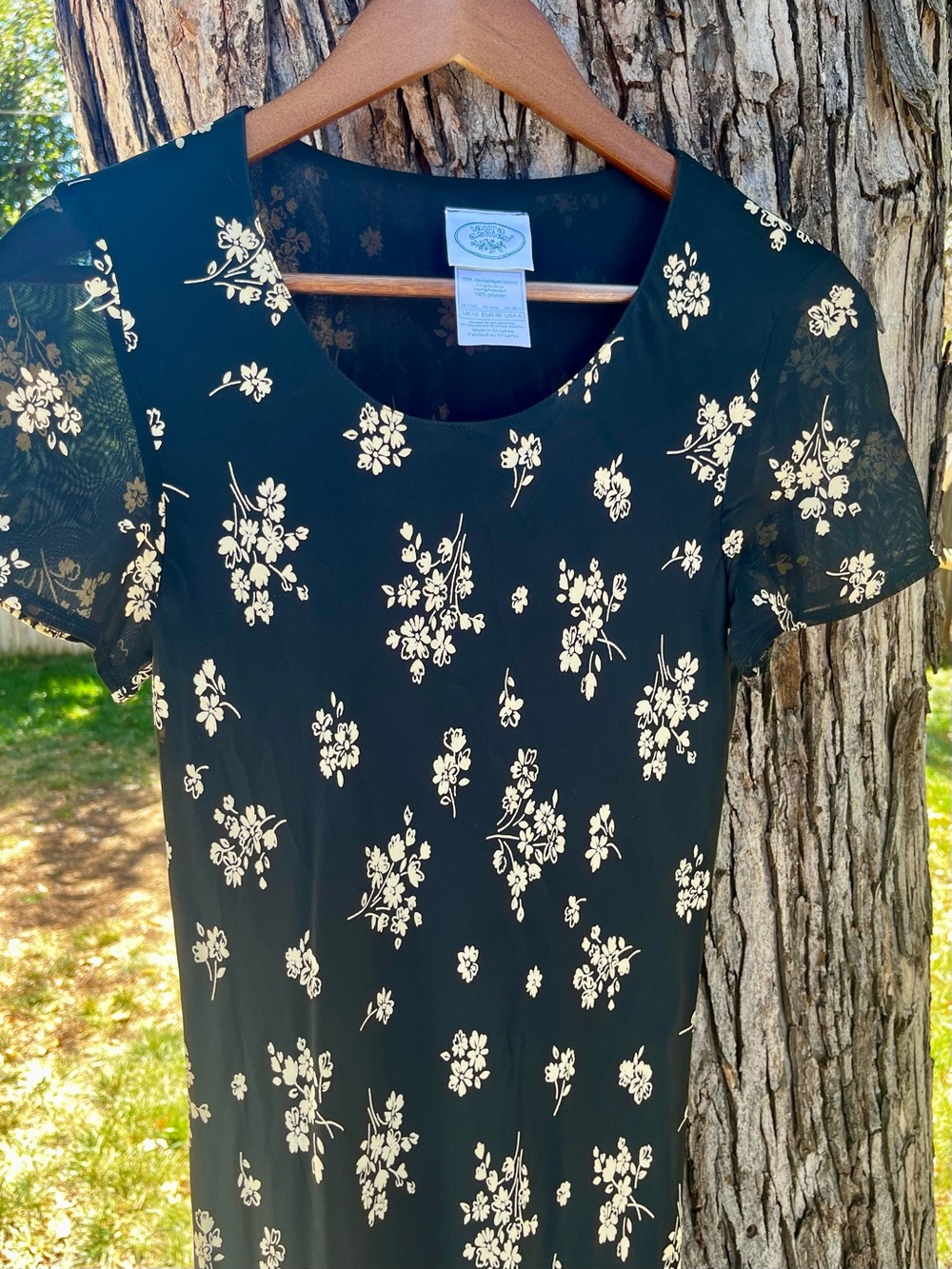 Women's Black and Tan Floral Short-Sleeve Maxi Dress by Laura Ashley
